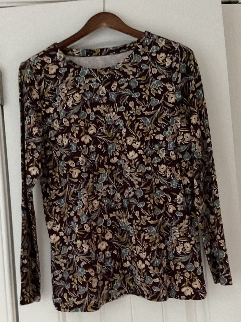 J. Jill Brown Floral Long-Sleeve Crewneck Woman’s Top